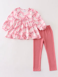 Girls Pink Ghost Print 2pc Outfit Set