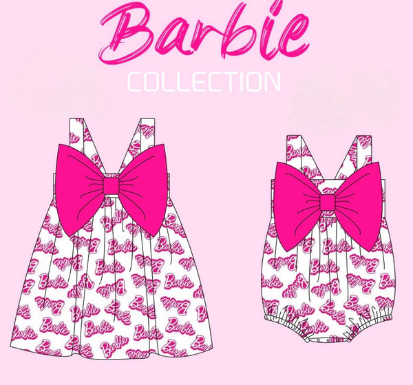 Girls Pink Barbie Print Baby Bubble Romper
