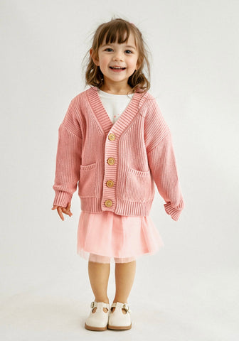 Girls Button Up Cardigan Sweater - Lilac