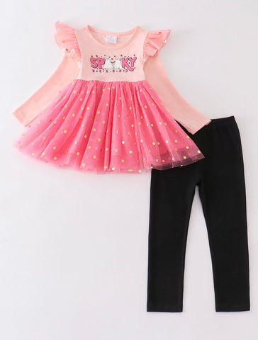 Pink “Spooky” Girls Ruffle Outfit Set