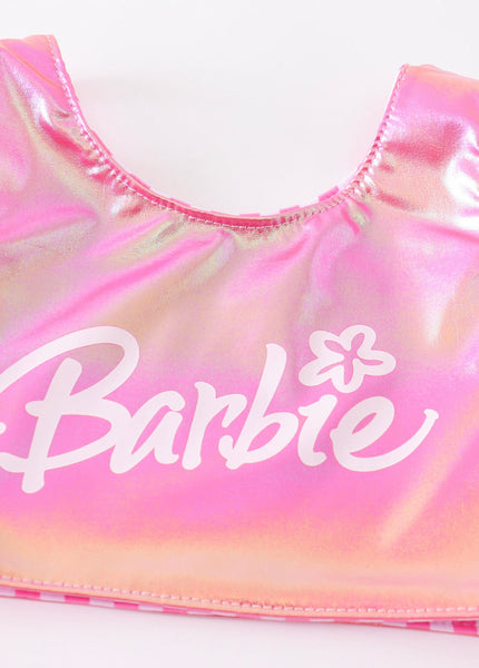 Girls Pink Stripes Barbie Reversible Swim Suit