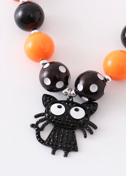 Orange Black Cat Halloween Bubblegum Necklace