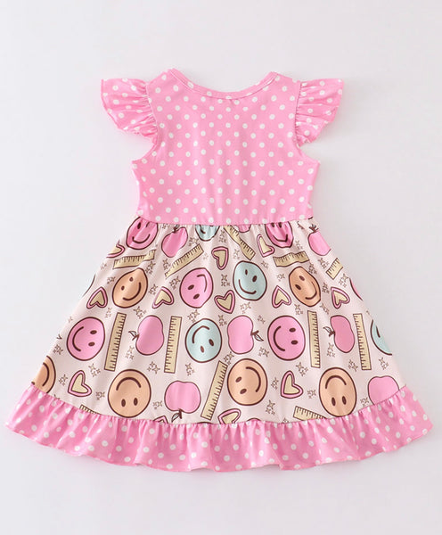 Pink Smiley Face Back To School Twirl Dress