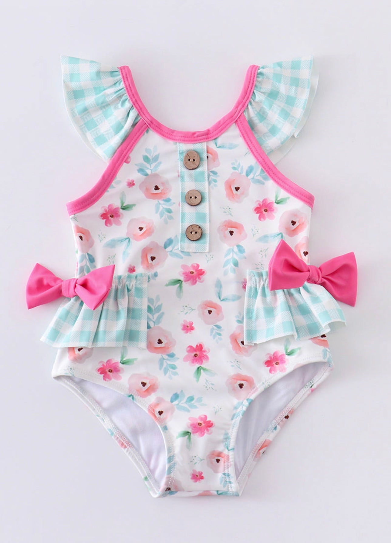 Mint Floral Ruffle Bows Swimsuit