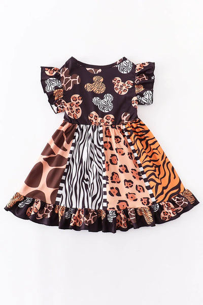 girls Mouse Ears Twirl Dress - Leopard