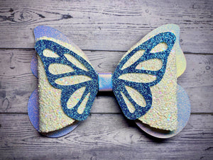 Faux Leather Sparkle Butterfly Hair Bow On Clip, Ponytail Tie OR HeadbandBeChicBabyBoutique