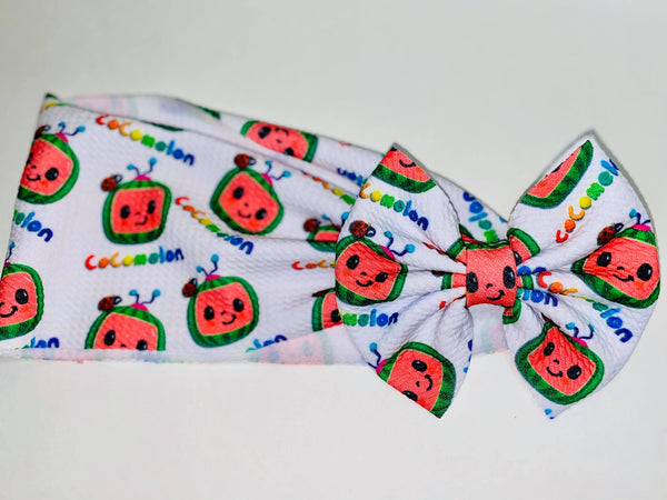 Melon Baby Head Wrap Bow In Soft Liverpool Bullet FabricBeChicBabyBoutique
