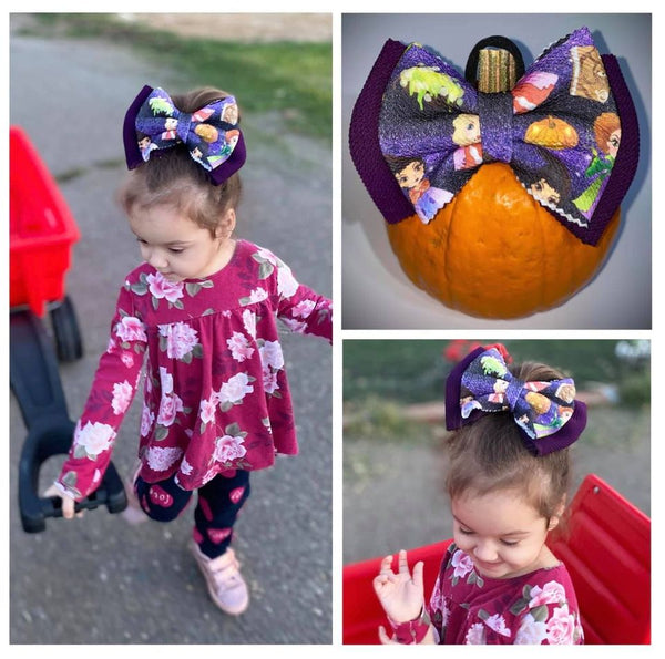Double Flap Halloween "HOCUS POCUS" Hair Bow In Custom Bullet FabricBeChicBabyBoutique