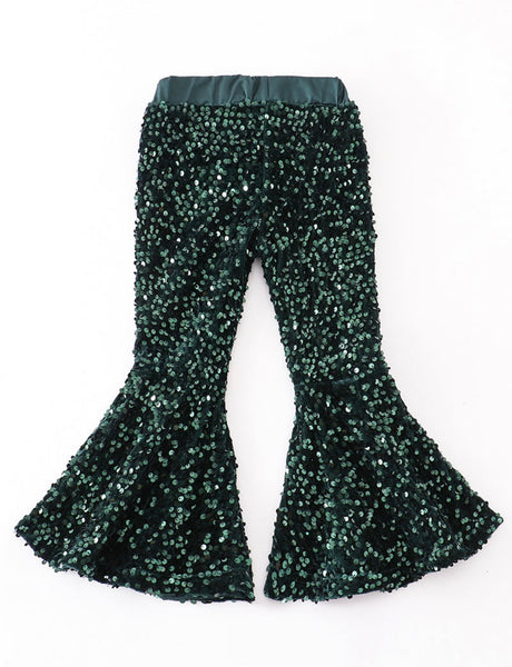 Girls Forest Green Sequins Boutique Pants