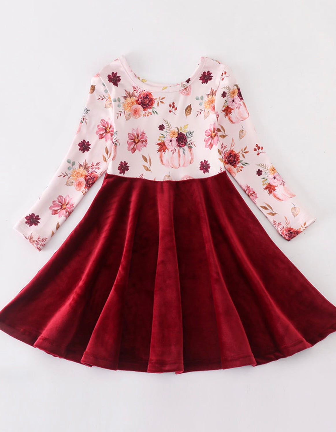 Burgundy Floral Velvet Twirl Dress