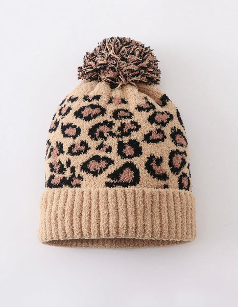 Leopard Pom Pom Beanie Hat