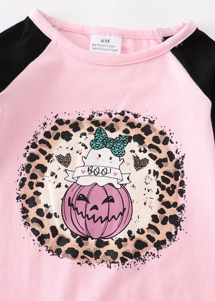 Pink Ghost Leopard Pumpkin Ruffle Baby Romper