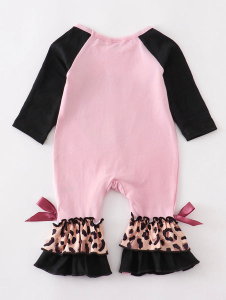 Pink Ghost Leopard Pumpkin Ruffle Baby Romper