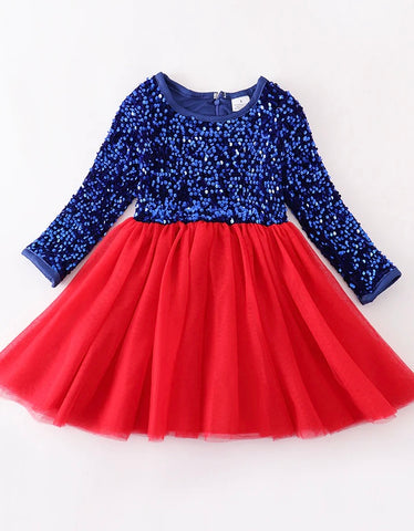 Blue Red Sparkly Sequin Tutu Dress