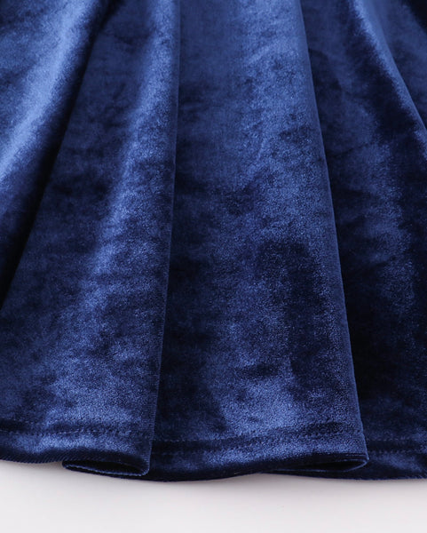 Navy Blue Floral Velvet Twirl Dress