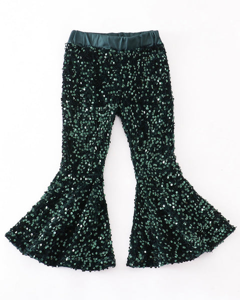 Girls Forest Green Sequins Boutique Pants