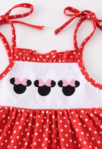 Girls Red Embroidered Shorts Set